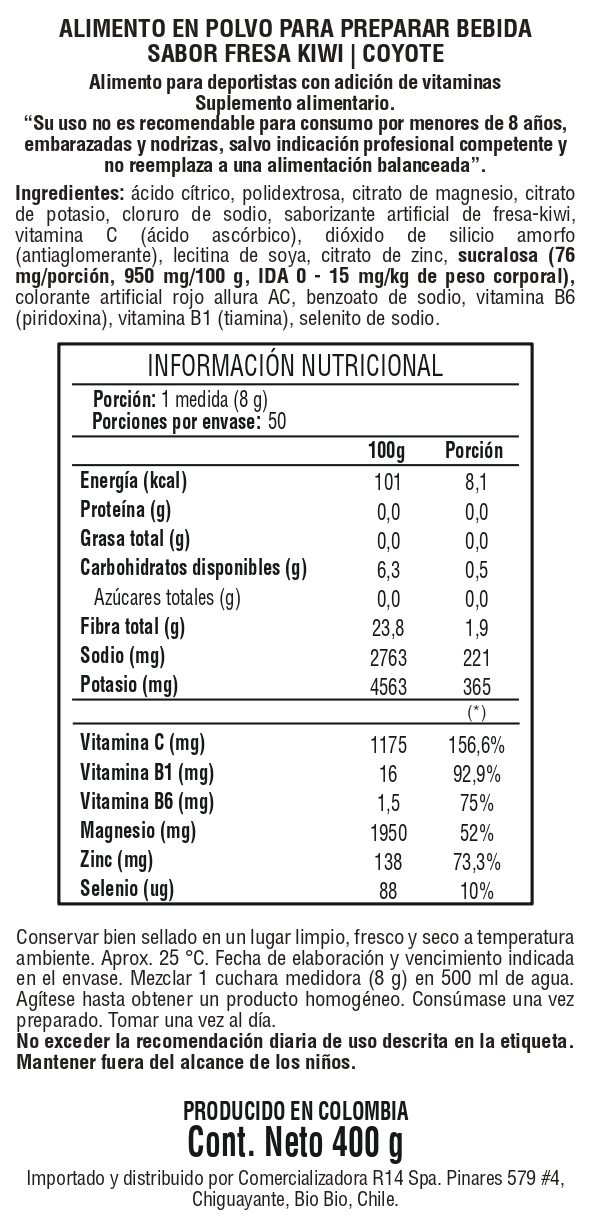 COYOTE POLVO FRESA KIWI 50 SERVICIOS - Imagen 2